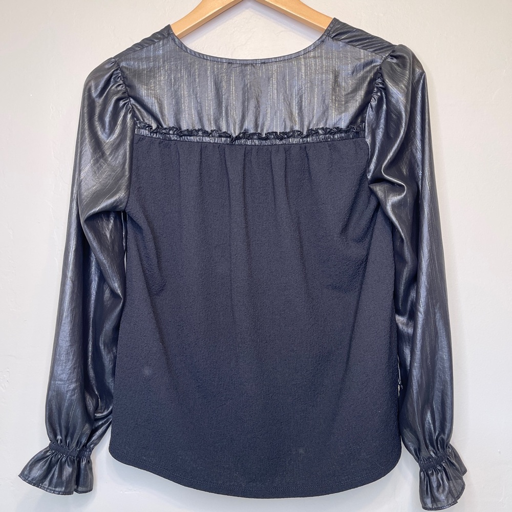 Current Air | Anthro Bristol Metallic Finish Statement Sleeve Blouse - Picture 6 of 16